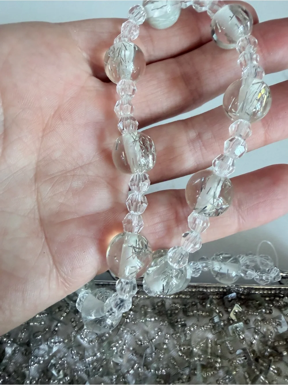 Vintage Beaded Crystal Evening Clutch in Clear/Silver